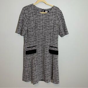 DKNY Monochrome Tweed Short Sleeve Mini‎ Dress